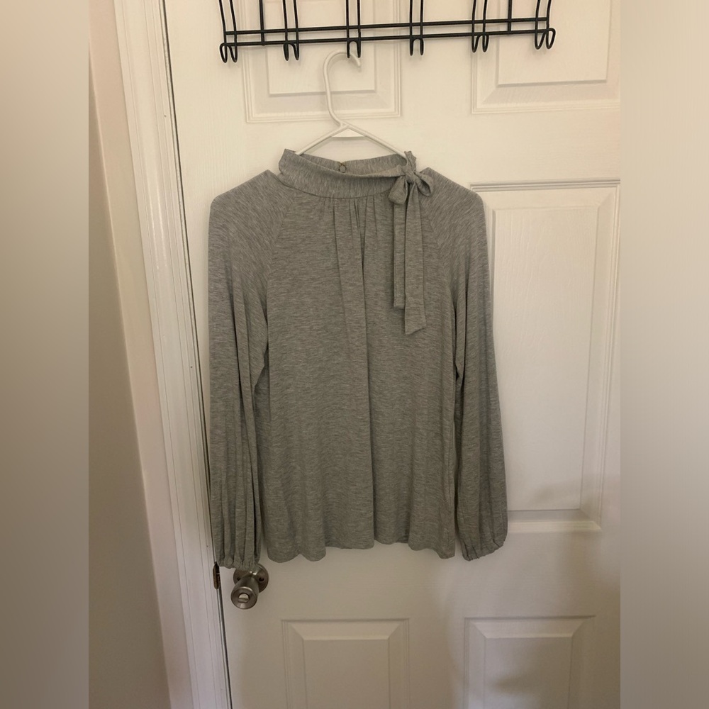 Gray Designer Long Sleeve Bow Blouse